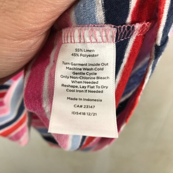 Talbots linen blend striped v-neck t-shirt size Lp - Picture 3 of 4